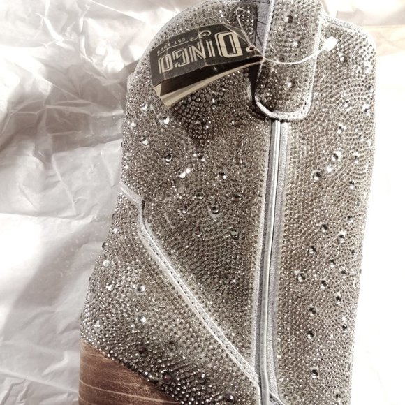 Dingo Neon Moon Leather Booties Silver Rhinestone Western Boots Size 9 NIB - Picture 11 of 12